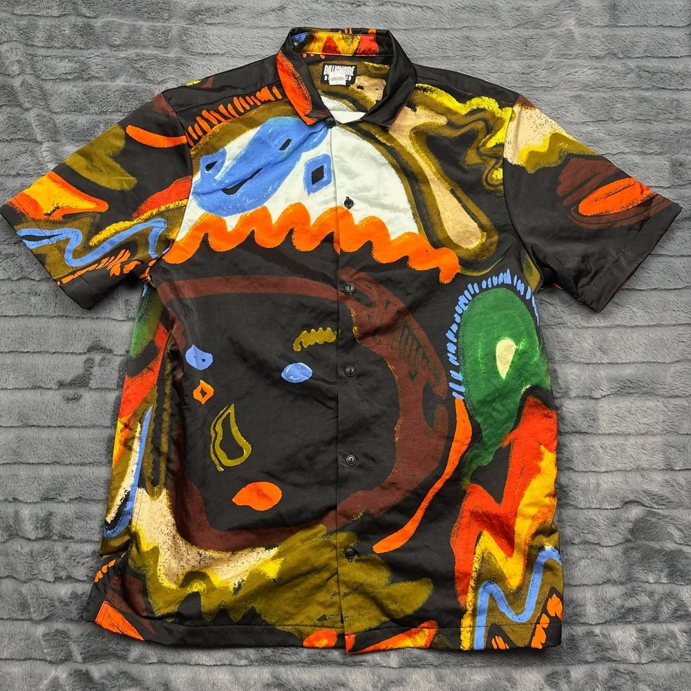 Billionaire Boys Club Mens Abstract Graphic Print Nylon SS Button Down Shirt L